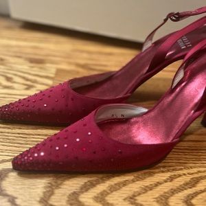 Stuart Weitzman Blood Red Rhinestone Sling Back Heels